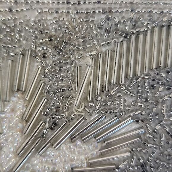 Vintage 60s Elegant Gold and Silver Hand Beaded Clutch Evening Bag - Picture 7 of 11